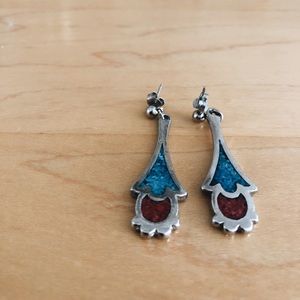 Unique silver red and turquoise earrings